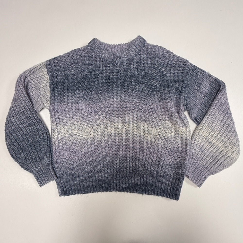 A New Day Ombre Knit Sweater Purple Blue Ribbed Crewneck Medium